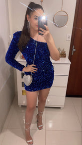 Royal Blue Sequin One-Shoulder Bodycon Short Homecoming Dress